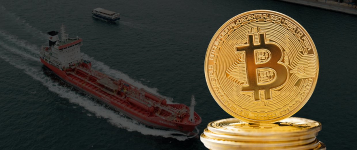 Oil tanker and Bitcoin coin