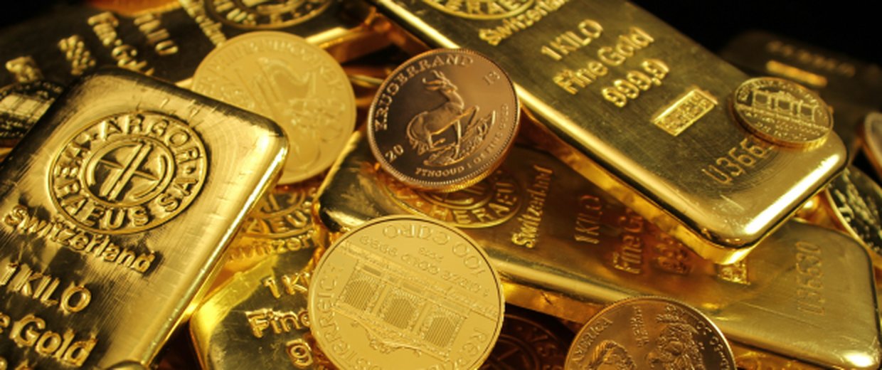 Gold bars and coins